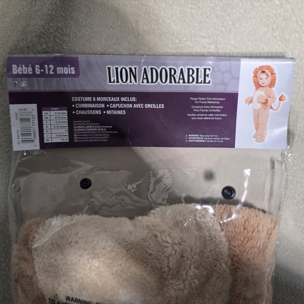 Loveable Lion Infant Costume 6-12 Months 6 Piece Halloween Dress Up - Picture 12 of 16